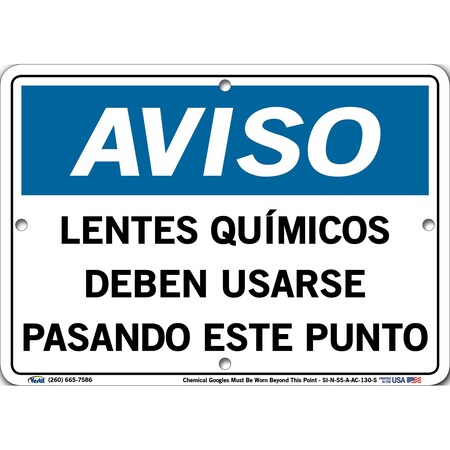 Vestil Aluminum Composite Sign, 7-1/2" Height, 10-1/2" Width, Aluminum Composite, Rectangle, Spanish SI-N-55-A-AC-130-S